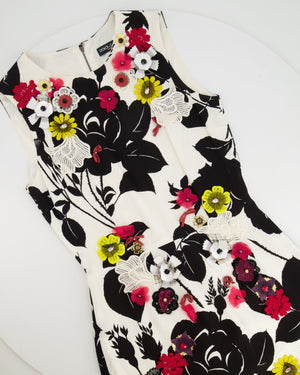 Dolce 
Gabbana Black and White Sleeveless Mini Floral Embellished Dress Size IT 36 (UK 4)