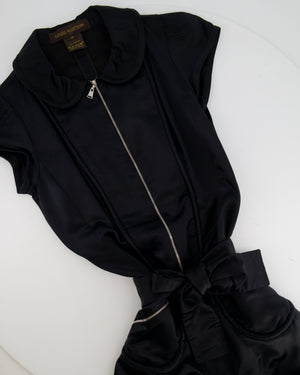 Louis Vuitton Black Silk Short-Sleeve Mini Dress with Belt and Zip Details Size FR 36 (UK 8)