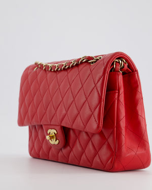 Chanel Medium Red Classic Double Flap Bag in Lambskin Leather with Brushed Gold Hardware