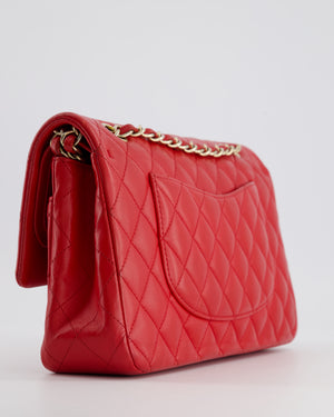 Chanel Medium Red Classic Double Flap Bag in Lambskin Leather with Brushed Gold Hardware