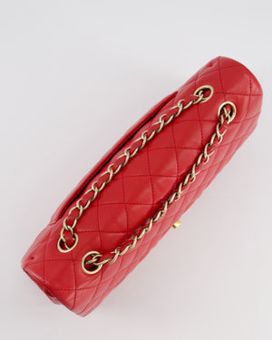 Chanel Medium Red Classic Double Flap Bag in Lambskin Leather with Brushed Gold Hardware