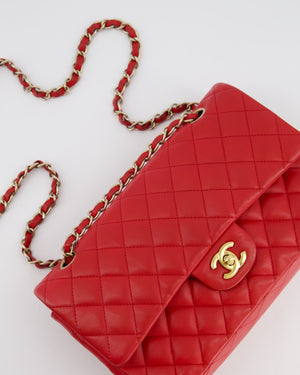 Chanel Medium Red Classic Double Flap Bag in Lambskin Leather with Brushed Gold Hardware