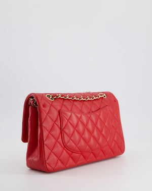 Chanel Medium Red Classic Double Flap Bag in Lambskin Leather with Brushed Gold Hardware