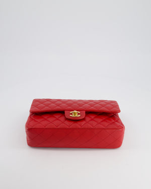 Chanel Medium Red Classic Double Flap Bag in Lambskin Leather with Brushed Gold Hardware