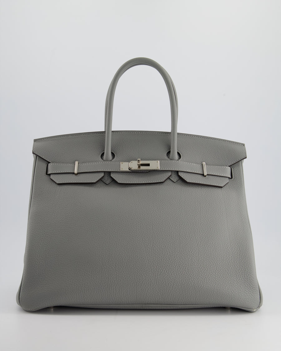 Hermès Bicolour Birkin 35cm Bag in Gris Mouette 
Bleu Agathe Togo Leather with Palladium Hardware