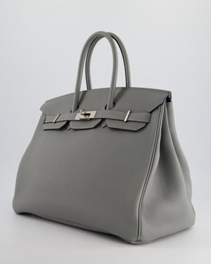 Hermès Bicolour Birkin 35cm Bag in Gris Mouette 
Bleu Agathe Togo Leather with Palladium Hardware