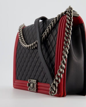 Chanel Black 
Red Large Boy Bag in Lambskin Leather with Ruthenium Hardware