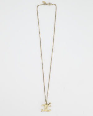 Chanel Champagne Gold Necklace with Cream CC Pendant