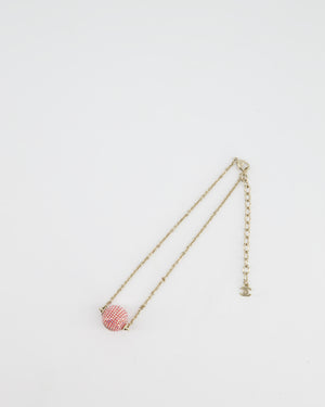 Chanel Champagne Gold Necklace with Pink Ball Pendant