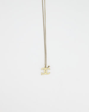 Chanel Champagne Gold Necklace with Cream CC Pendant