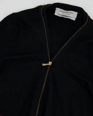 Saint Laurent Fall Winter 2008 Black Midi Knit Dress with Gold Logo Zip Details Size XS (UK 6)