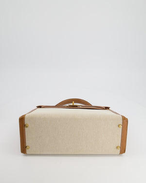 *HOT VINTAGE* Hermès Kelly 32cm Replica Jewelry
 Bag in Ecru Beige Canvas and Gold Courchevel Leather with Gold Hardware