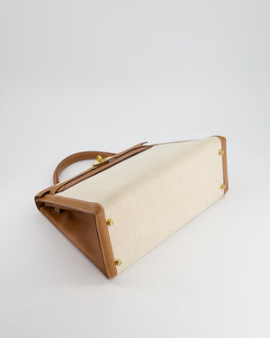 *HOT VINTAGE* Hermès Kelly 32cm Replica Jewelry
 Bag in Ecru Beige Canvas and Gold Courchevel Leather with Gold Hardware