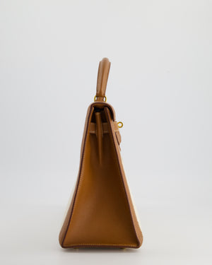 *HOT VINTAGE* Hermès Kelly 32cm Replica Jewelry
 Bag in Ecru Beige Canvas and Gold Courchevel Leather with Gold Hardware