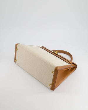 *HOT VINTAGE* Hermès Kelly 32cm Replica Jewelry
 Bag in Ecru Beige Canvas and Gold Courchevel Leather with Gold Hardware