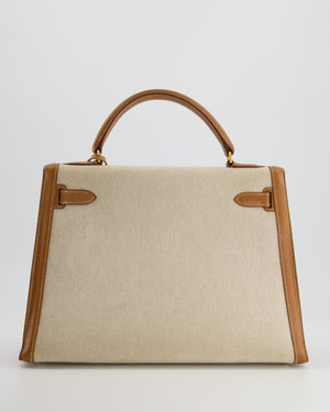 *HOT VINTAGE* Hermès Kelly 32cm Replica Jewelry
 Bag in Ecru Beige Canvas and Gold Courchevel Leather with Gold Hardware