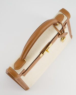 *HOT VINTAGE* Hermès Kelly 32cm Replica Jewelry
 Bag in Ecru Beige Canvas and Gold Courchevel Leather with Gold Hardware