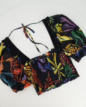 Charo Ruiz Black Multicoloured Floral Crop Top Size S (UK 8)