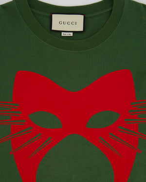 Gucci Menswear Khaki Over-Sized T-Shirt with Red Mask Logo Print Size M (UK 38)