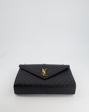 Saint Laurent Black Envelope Shoulder Bag in Grained Calfskin With Gold Hardware