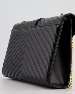 Saint Laurent Black Envelope Shoulder Bag in Grained Calfskin With Gold Hardware