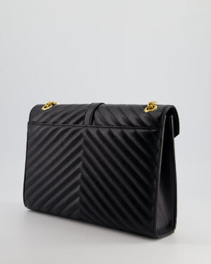 Saint Laurent Black Envelope Shoulder Bag in Grained Calfskin With Gold Hardware