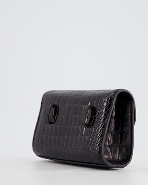 Ralph 
Russo Black Croc Belt Bag with Gunmetal Hardware