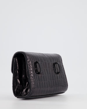 Ralph 
Russo Black Croc Belt Bag with Gunmetal Hardware