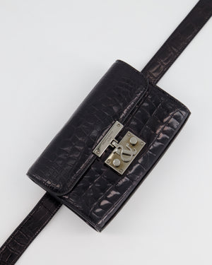 Ralph 
Russo Black Croc Belt Bag with Gunmetal Hardware