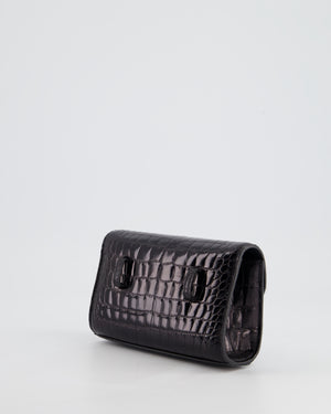 Ralph 
Russo Black Croc Belt Bag with Gunmetal Hardware