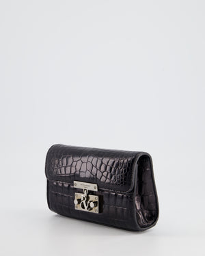 Ralph 
Russo Black Croc Belt Bag with Gunmetal Hardware