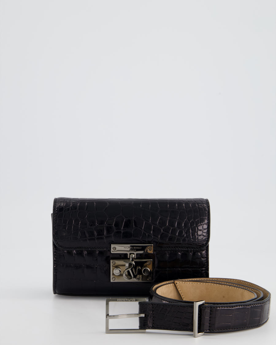 Ralph 
Russo Black Croc Belt Bag with Gunmetal Hardware