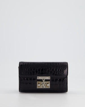 Ralph 
Russo Black Croc Belt Bag with Gunmetal Hardware