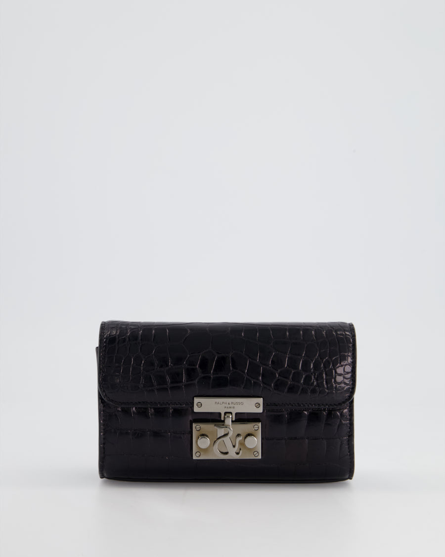 Ralph 
Russo Black Croc Belt Bag with Gunmetal Hardware