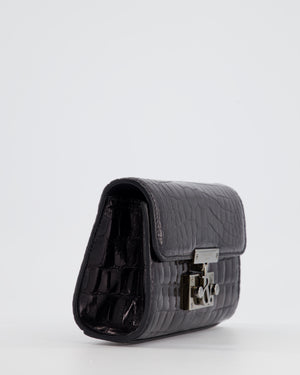 Ralph 
Russo Black Croc Belt Bag with Gunmetal Hardware