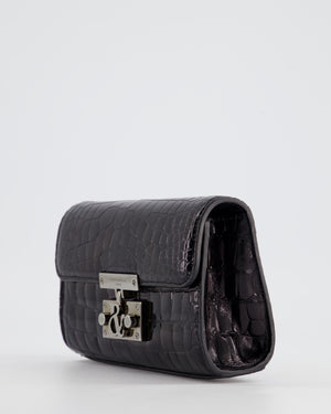 Ralph 
Russo Black Croc Belt Bag with Gunmetal Hardware