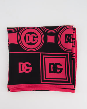 Dolce 
Gabbana Black and Pink Logo Printed Silk Scarf