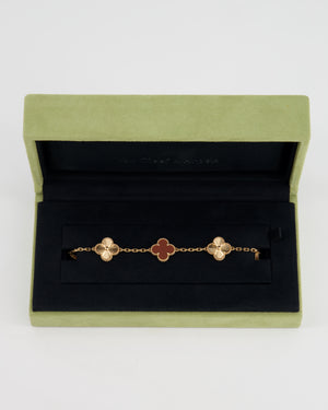 *SUPER RARE* Van Cleef 
Arpels Vintage Alhambra 5 Motif Bracelet in 18K Rose Gold Guilloche with Carnelain