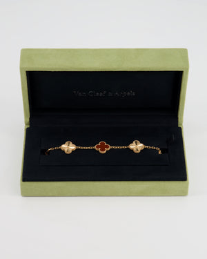 *SUPER RARE* Van Cleef 
Arpels Vintage Alhambra 5 Motif Bracelet in 18K Rose Gold Guilloche with Carnelain