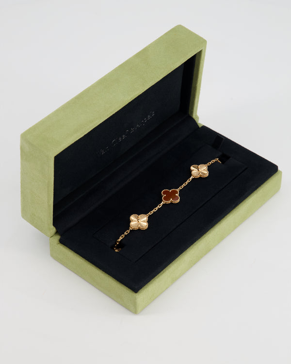 *SUPER RARE* Van Cleef 
Arpels Vintage Alhambra 5 Motif Bracelet in 18K Rose Gold Guilloche with Carnelain