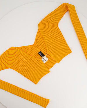 Jacquemus Orange La Maille Pralù Cropped Gold Logo Cardigan FR 34 (UK 6)