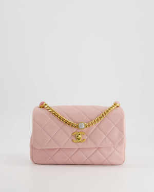 Chanel Baby Pink Mini Flap Bag with Pastel Embellished Chain Detail in Lambskin Leather and Gold Hardware