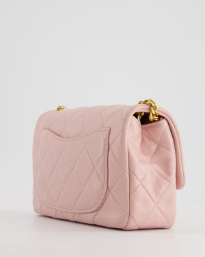 Chanel Baby Pink Mini Flap Bag with Pastel Embellished Chain Detail in Lambskin Leather and Gold Hardware