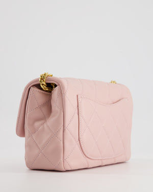 Chanel Baby Pink Mini Flap Bag with Pastel Embellished Chain Detail in Lambskin Leather and Gold Hardware