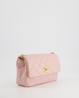 Chanel Baby Pink Mini Flap Bag with Pastel Embellished Chain Detail in Lambskin Leather and Gold Hardware