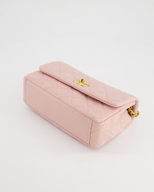 Chanel Baby Pink Mini Flap Bag with Pastel Embellished Chain Detail in Lambskin Leather and Gold Hardware