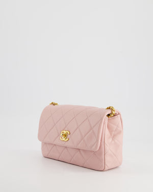 Chanel Baby Pink Mini Flap Bag with Pastel Embellished Chain Detail in Lambskin Leather and Gold Hardware