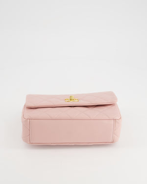 Chanel Baby Pink Mini Flap Bag with Pastel Embellished Chain Detail in Lambskin Leather and Gold Hardware