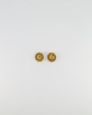 Chanel Vintage Yellow Gold Round Abstract CC Logo Clip On Earrings