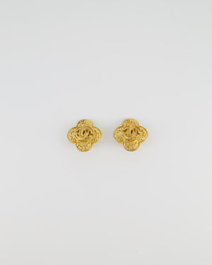 Chanel Vintage Yellow Gold Flower with CC and Chanel Logo Detail Clip-On Earrings